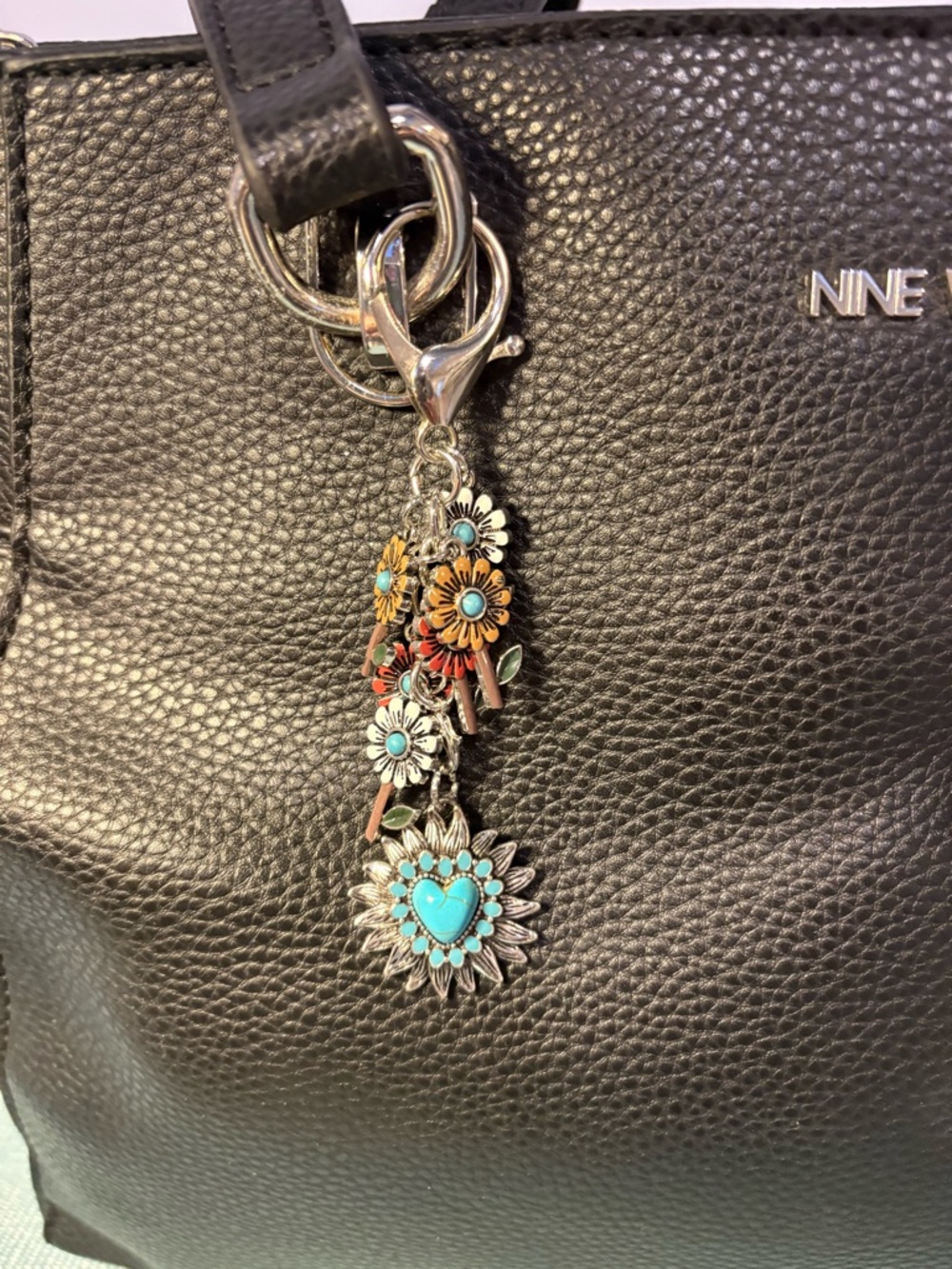 Hand-crafted Colorful Turquoise and Sun Flowers Southwest Style Handbag Charm